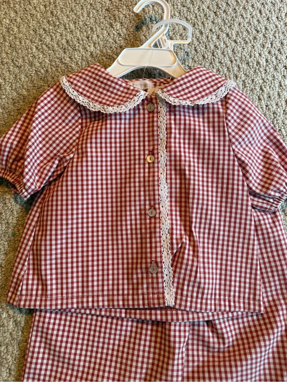 Red Gingham Two-Piece Set with Peter Pan Collar 3T NWT - Picture 3 of 4